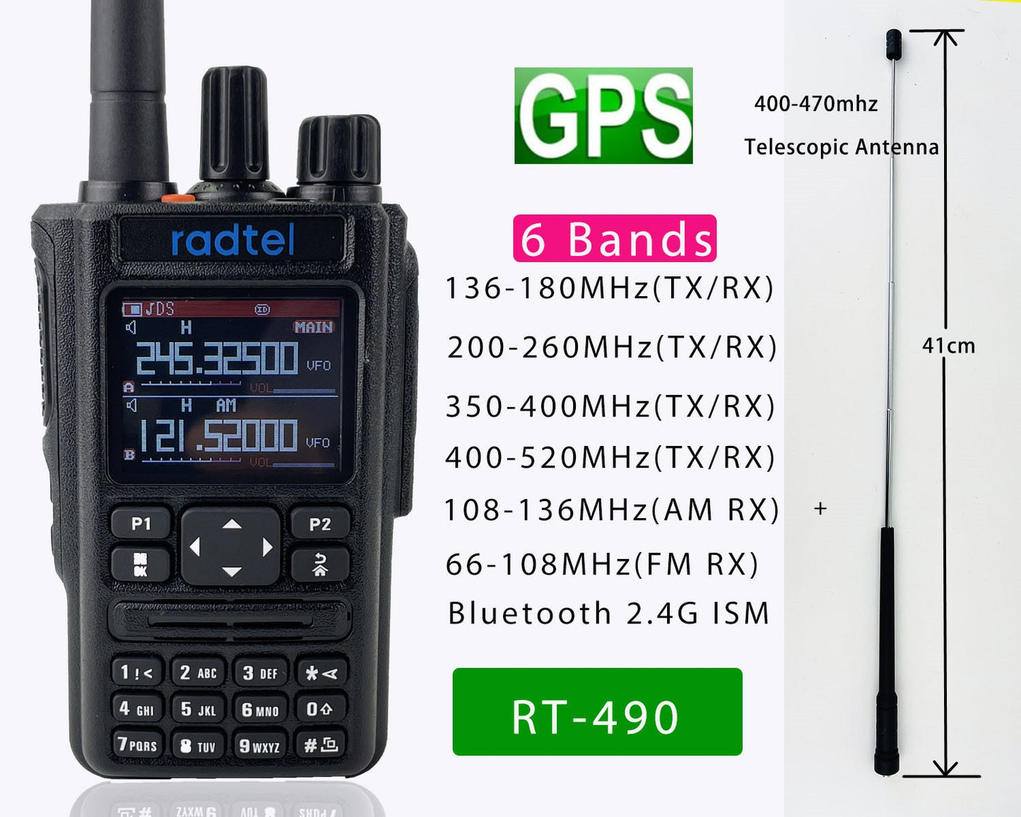 Radtel RT-490 GPS 6 Bands Amateur Ham Two Way Radio 256CH Air Band Walkie Talkie  VOX DTMF SOS LCD Color Police Scanner Aviation