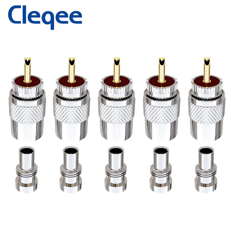 Cleqee 10pcs UHF Male PL259 Plug Solder Adapter with Reducer for RG8 RG213 LMR400 Coaxial Cable, Ham Radio Antenna Connector