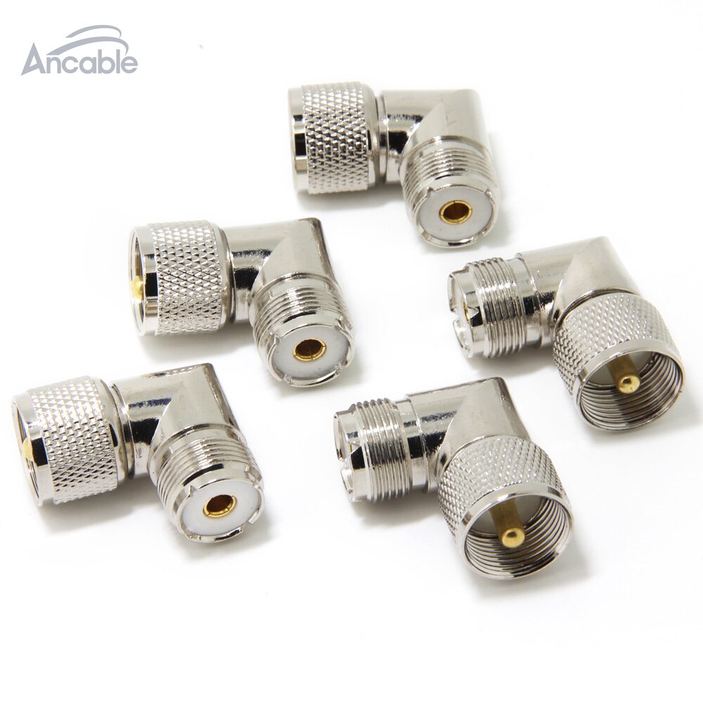UHF PL-259 Male to UHF SO239 Female L Shape Right Angle 90 Degree RF Coaxial Adapter Connector for CB Ham Radio Antenna 2-Pack