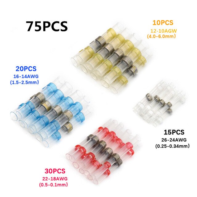 250/100Pcs Solder Seal Wire Connectors - Heat Shrink Solder Butt Connectors - Solder Connector Kit - Automotive Marine Insulated