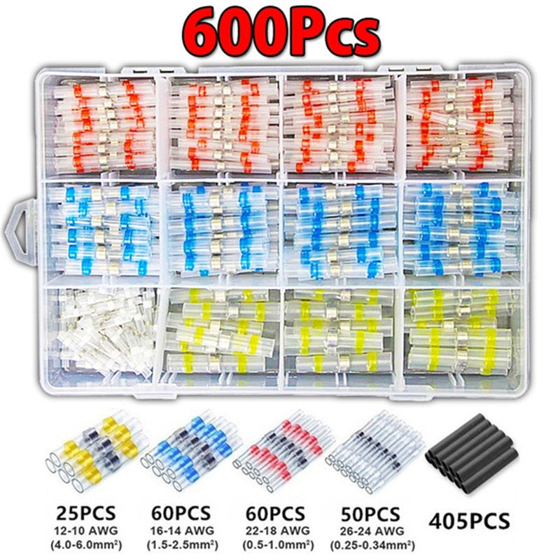 800pcs Solder Seal Wire Connectors Heat Shrink Insulated Electrical Wire Terminals Butt Splice CableCrimp Waterproof Automobile