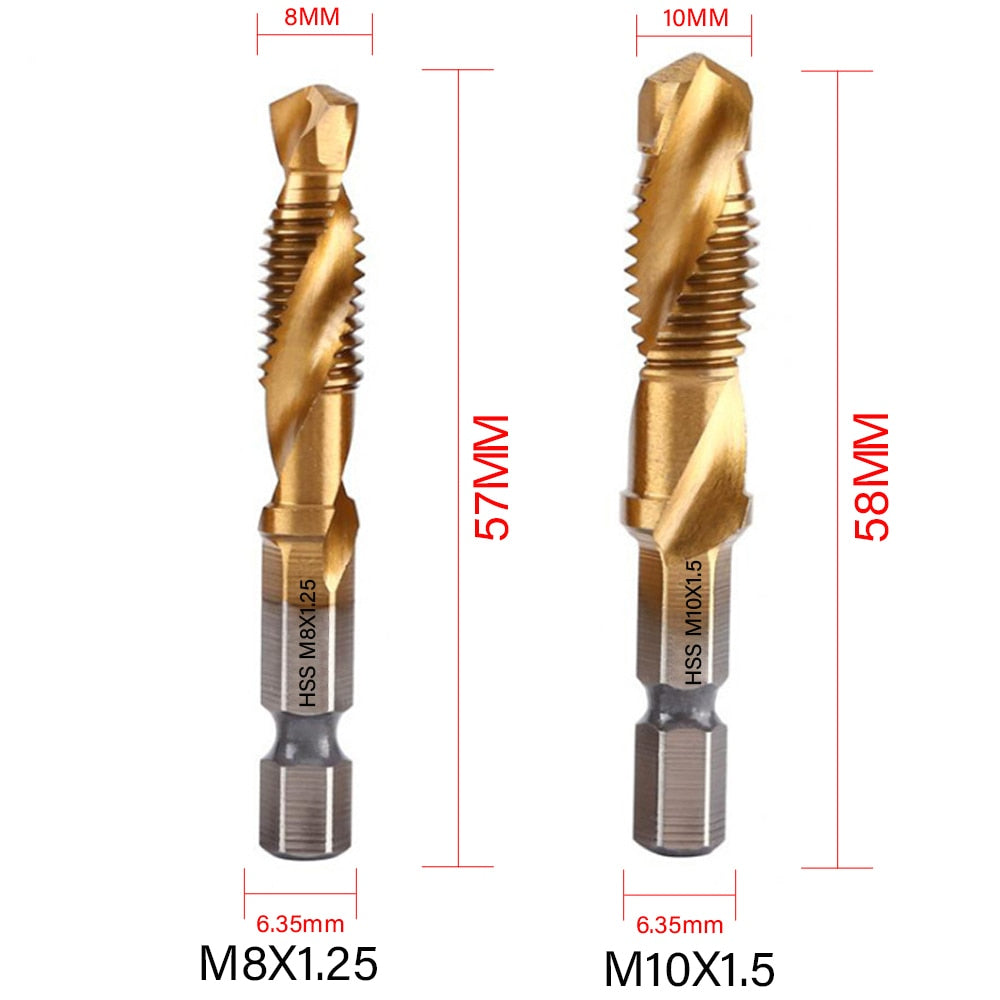 1/6Pcs Tap Drill Bit Set Hex Shank Titanium Plated HSS Screw Thread Bit Screw Machine Compound Tap M3 M4 M5 M6 M8 M10 Hand Tools