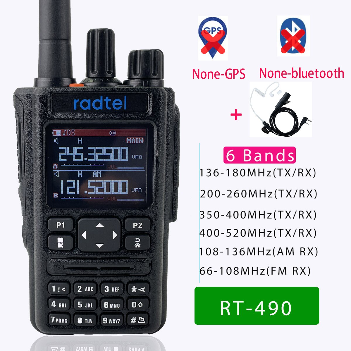 Radtel RT-490 GPS 6 Bands Amateur Ham Two Way Radio 256CH Air Band Walkie Talkie  VOX DTMF SOS LCD Color Police Scanner Aviation