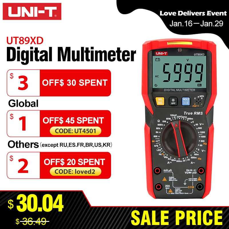 UNI-T UT89X UT89XD Professional Digital Multimeter True RMS NCV 20A Current AC DC Voltmeter Capacitance Resistance Tester
