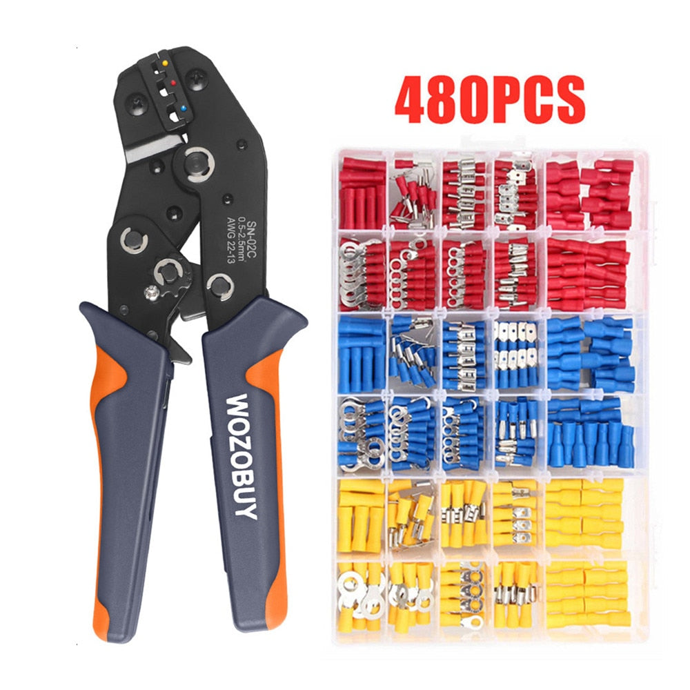 8-inch Wire Stripper for Stripping,7inch Ratchet Crimping Press Plier Crimper Tool SN-02C for 0.2-2.5mm² Wire Insulated Terminal