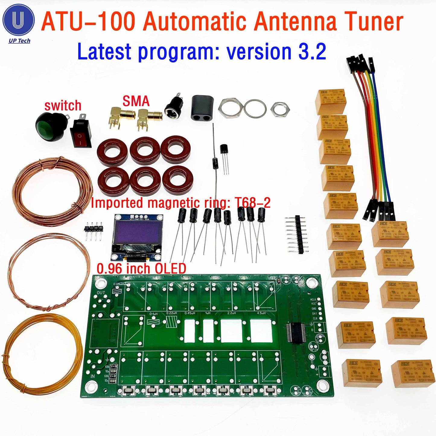 ATU-100 atu100 Machine and Kits 1.8-50MHz  ATU100mini Automatic Antenna Tuner by N7DDC 7x7 3.2Firmware Programmed OLED